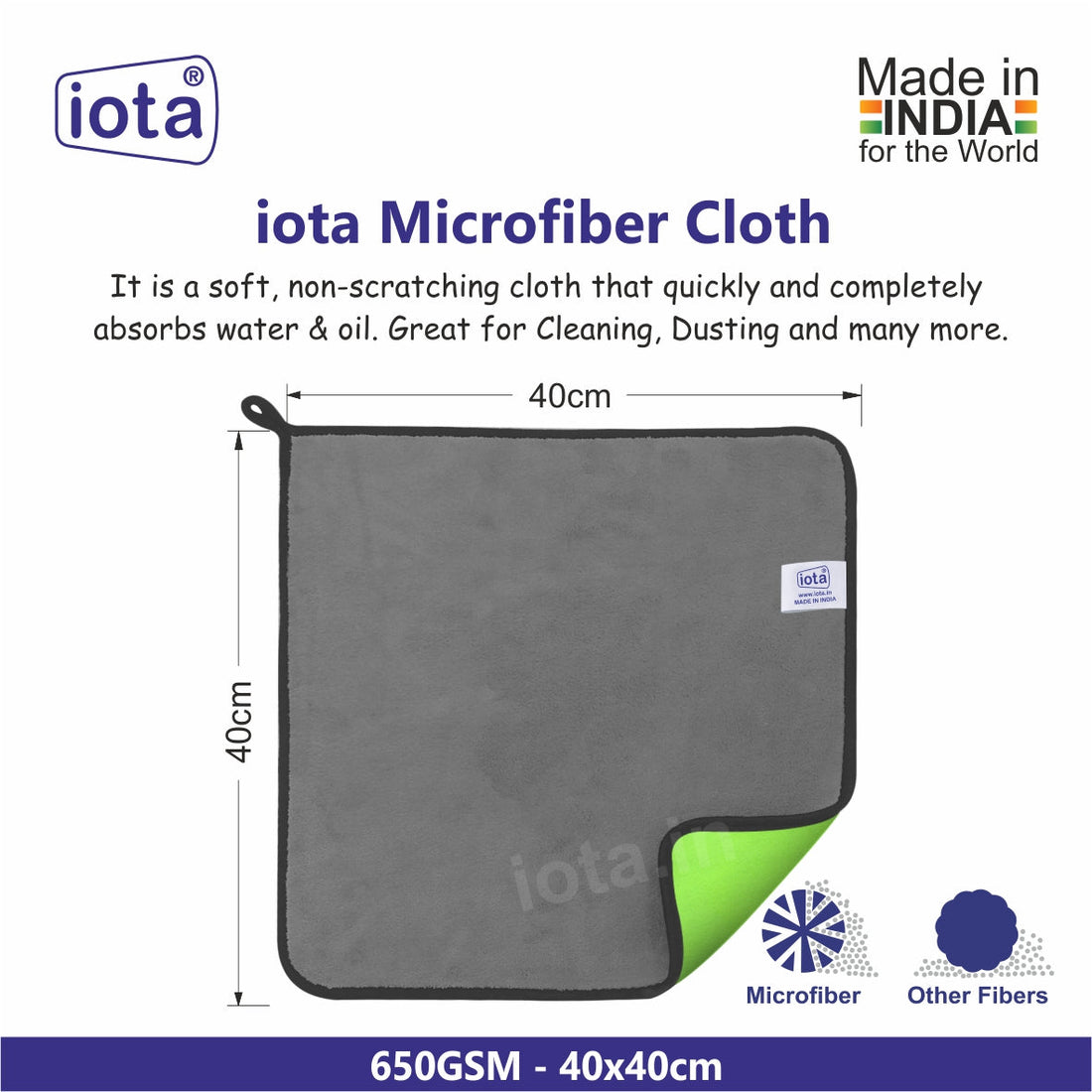 iota Microfiber Premium Cloth 60x40 650GSM for Car & Bike Cleaning - Ultra Absorbent & Lint-Free Polishing And Detelling